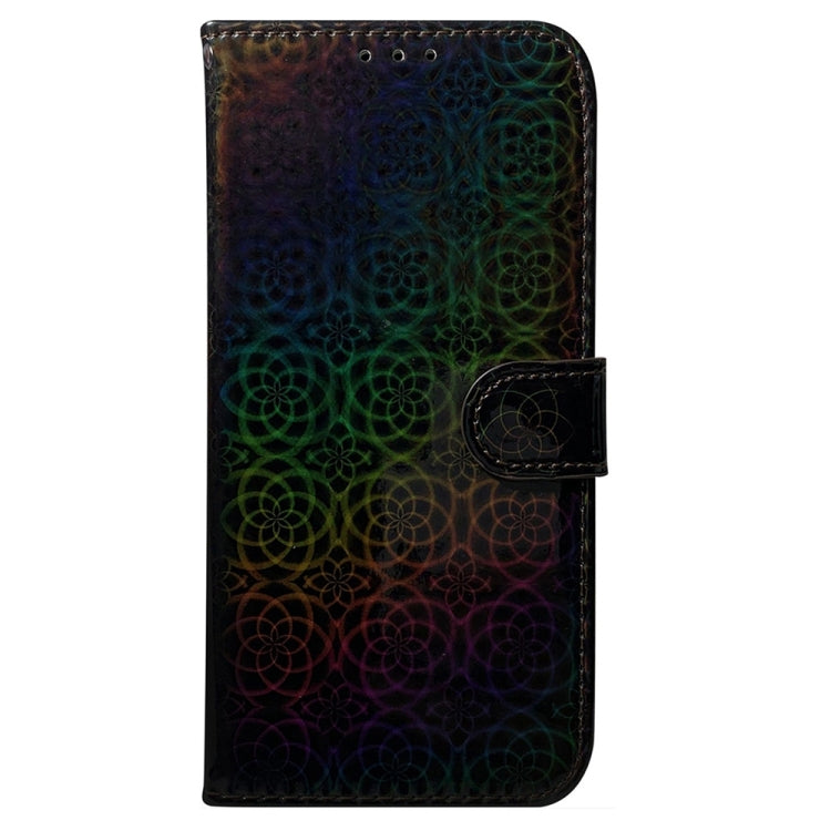 Colorful magnetic buckle leather phone case for Samsung Galaxy A05s, showcasing vibrant colors and a stylish design with card slots and a lanyard.